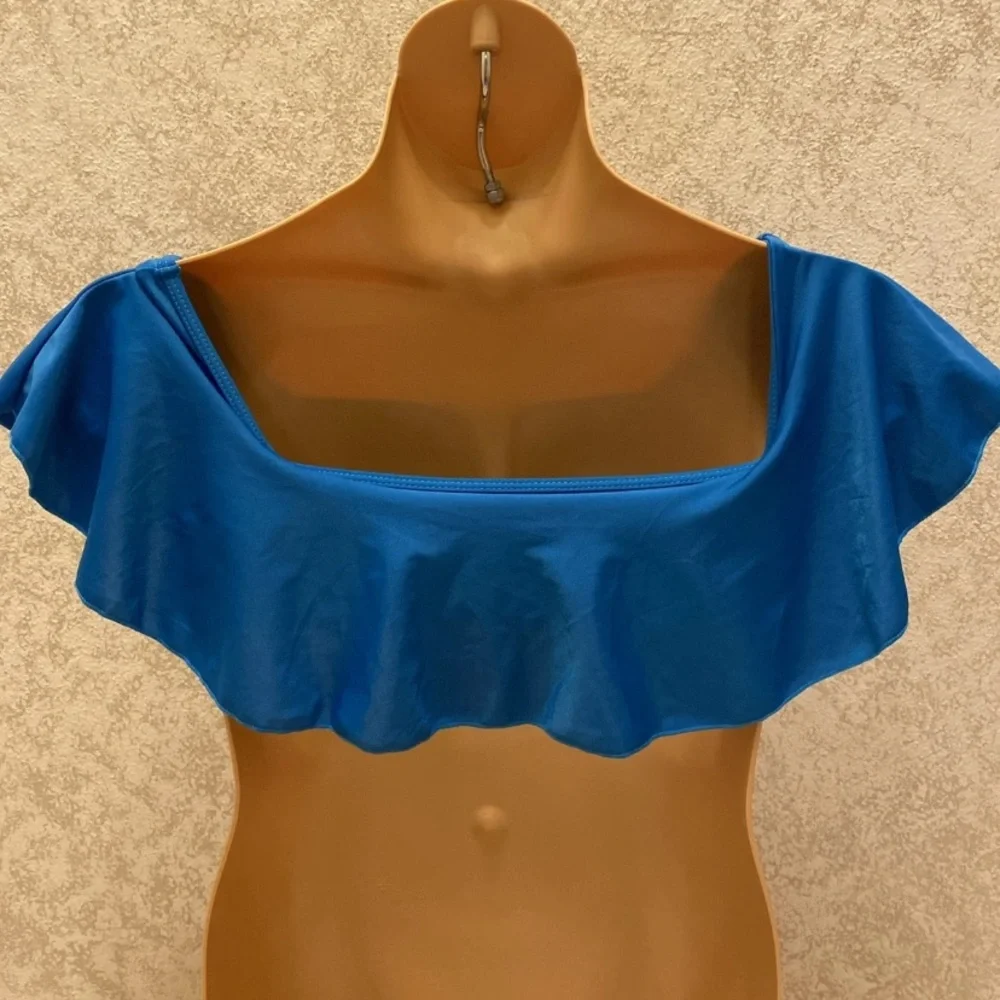 SHEIN Bold Blue Ruffle Bikini Top